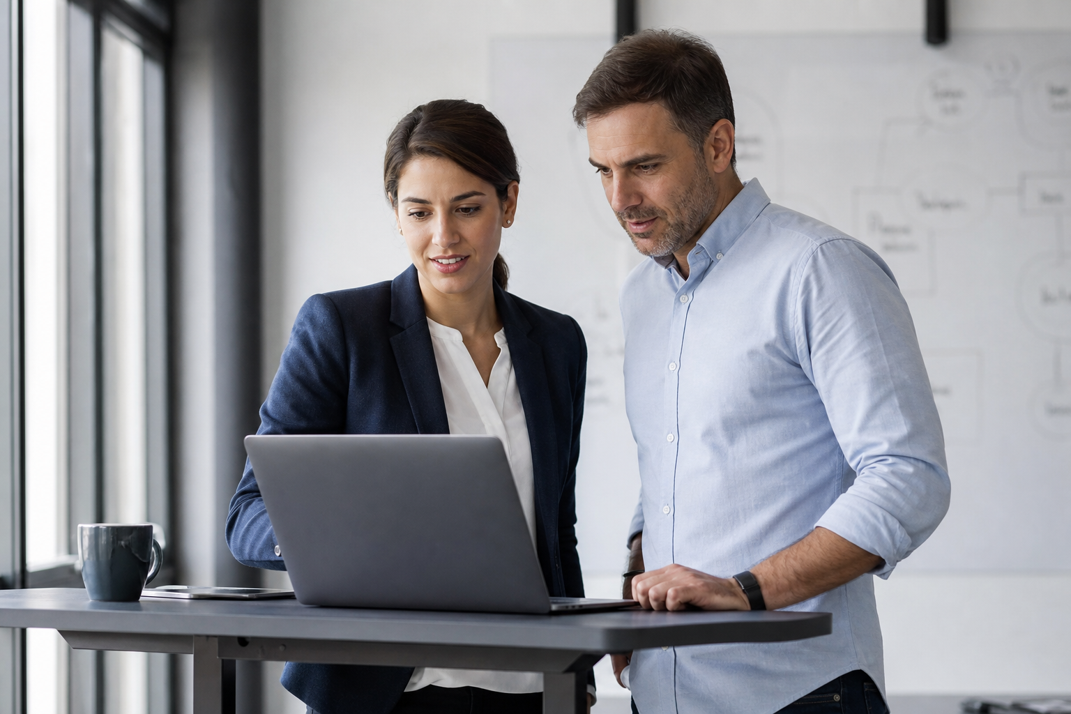 Training leads reviewing a custom learning platform together