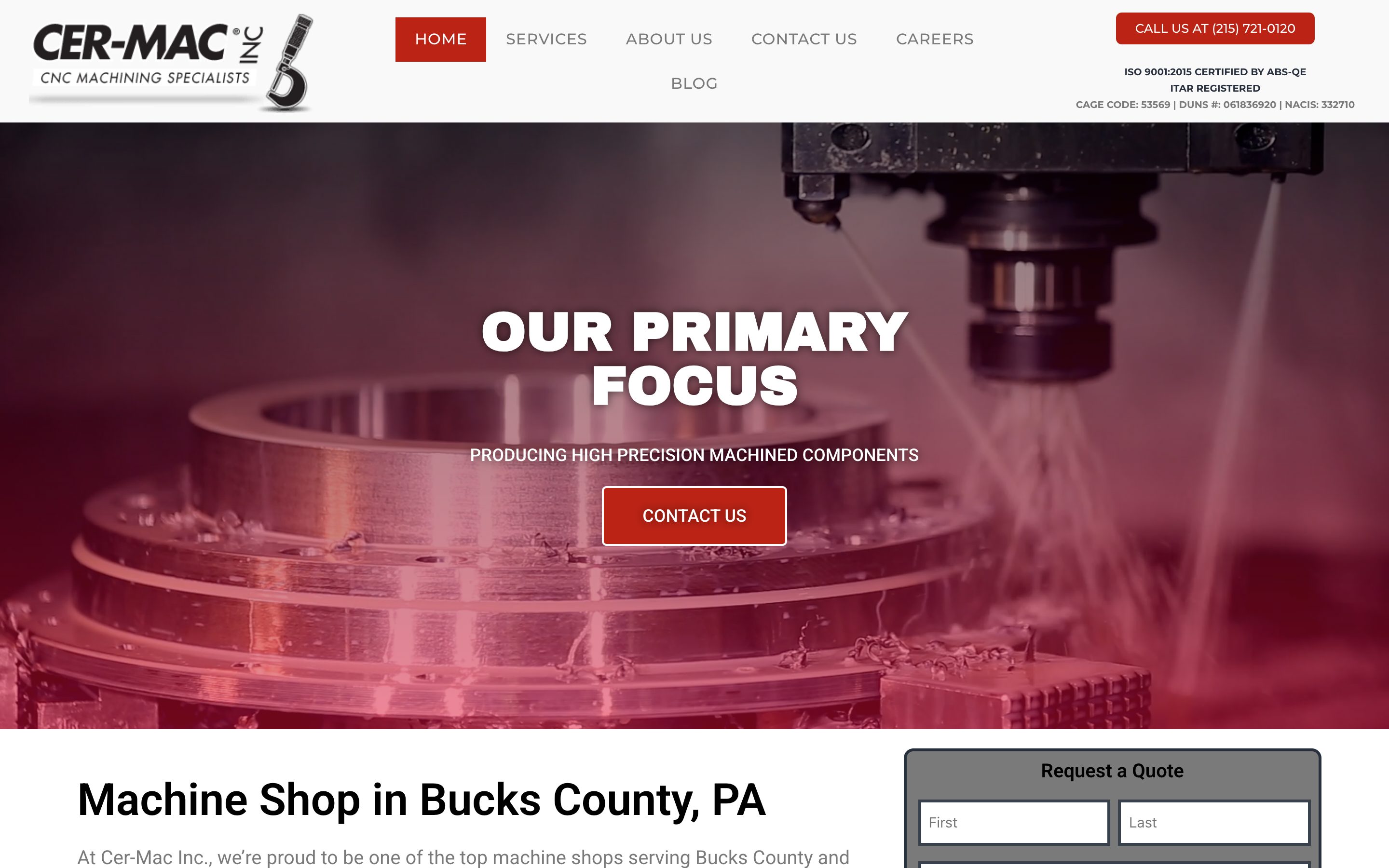 Cer-Mac homepage for a Bucks County CNC machine shop