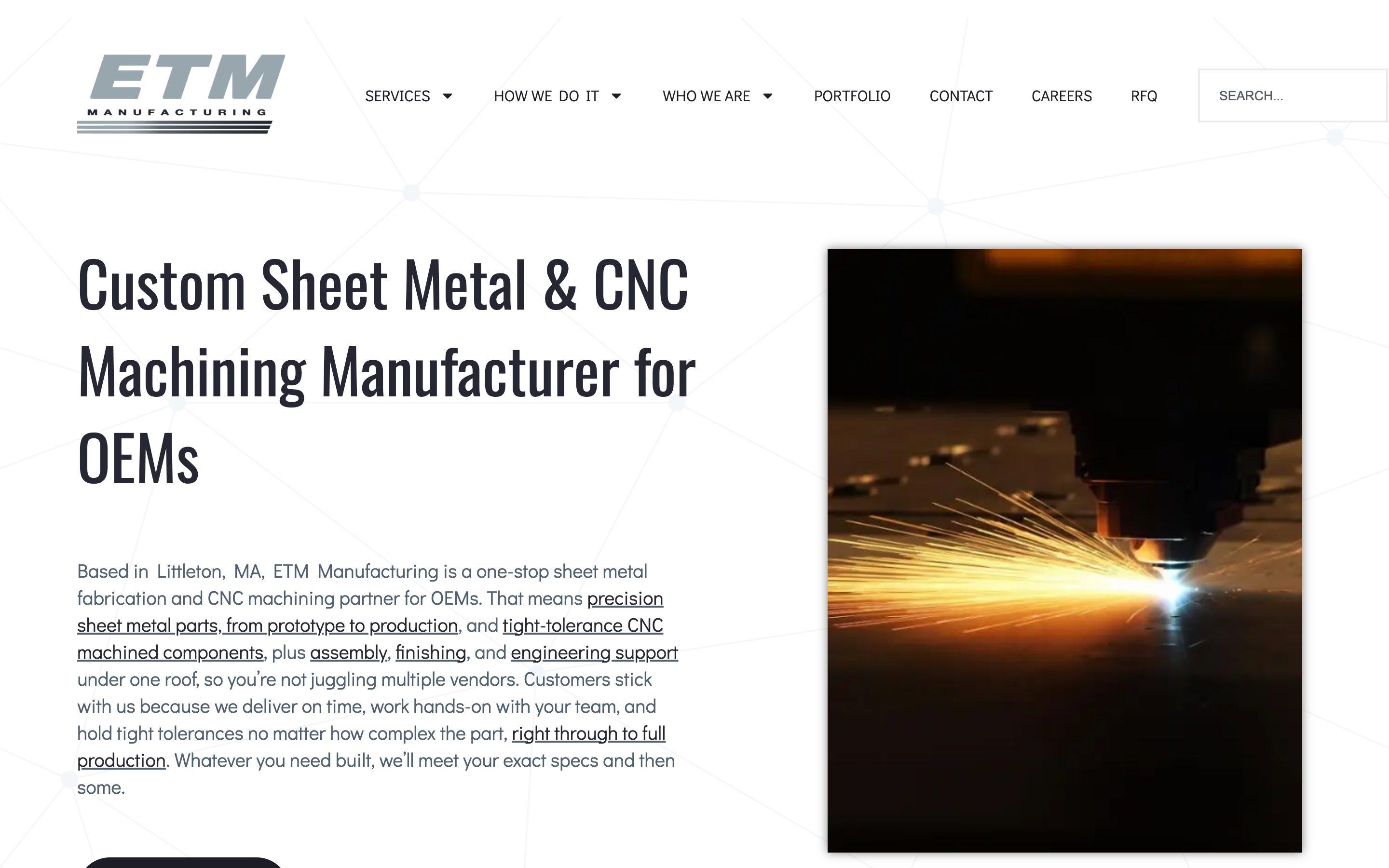 ETM Manufacturing homepage for OEM sheet metal and CNC work