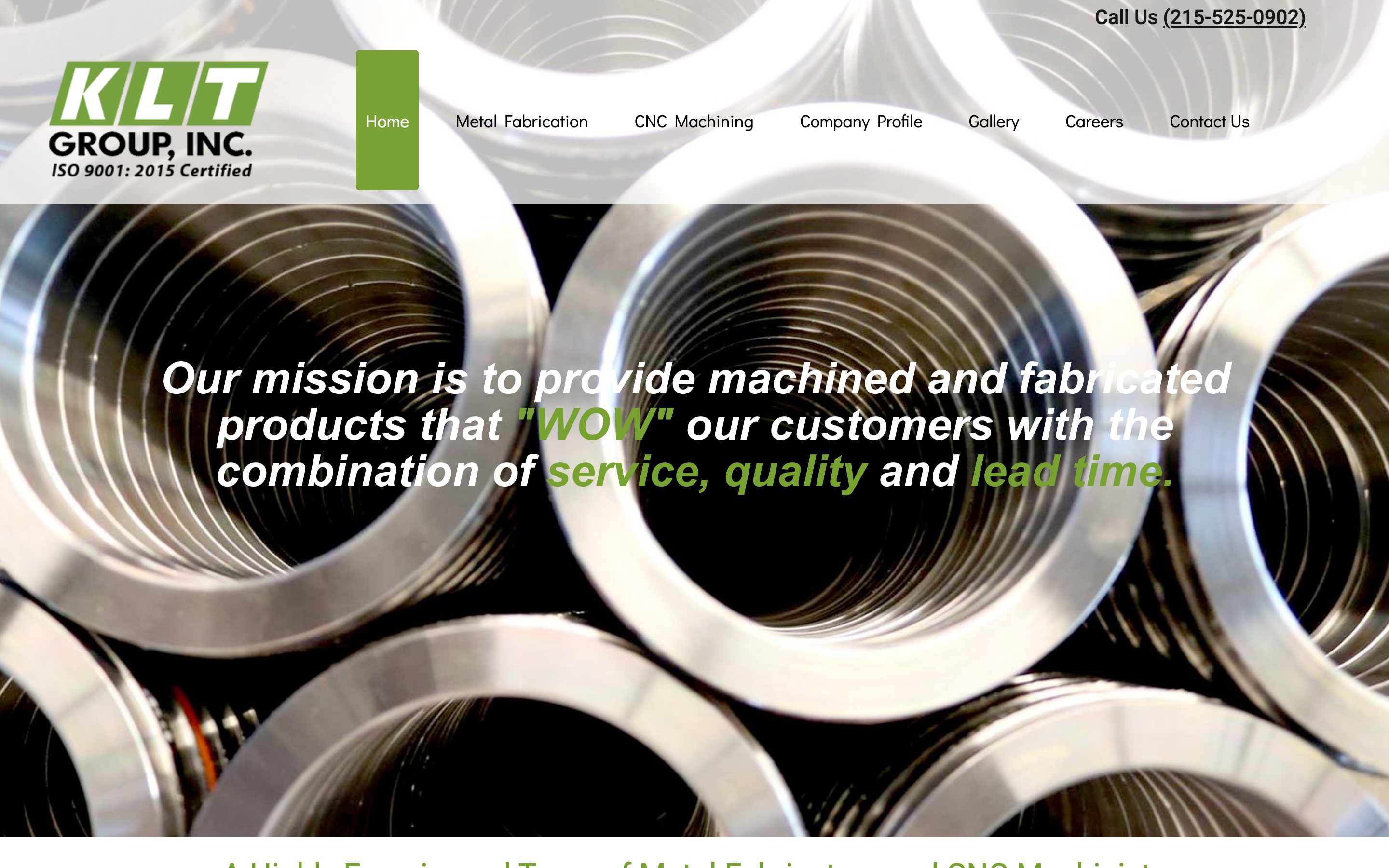 KLT Group homepage showing metal fabrication and CNC machining